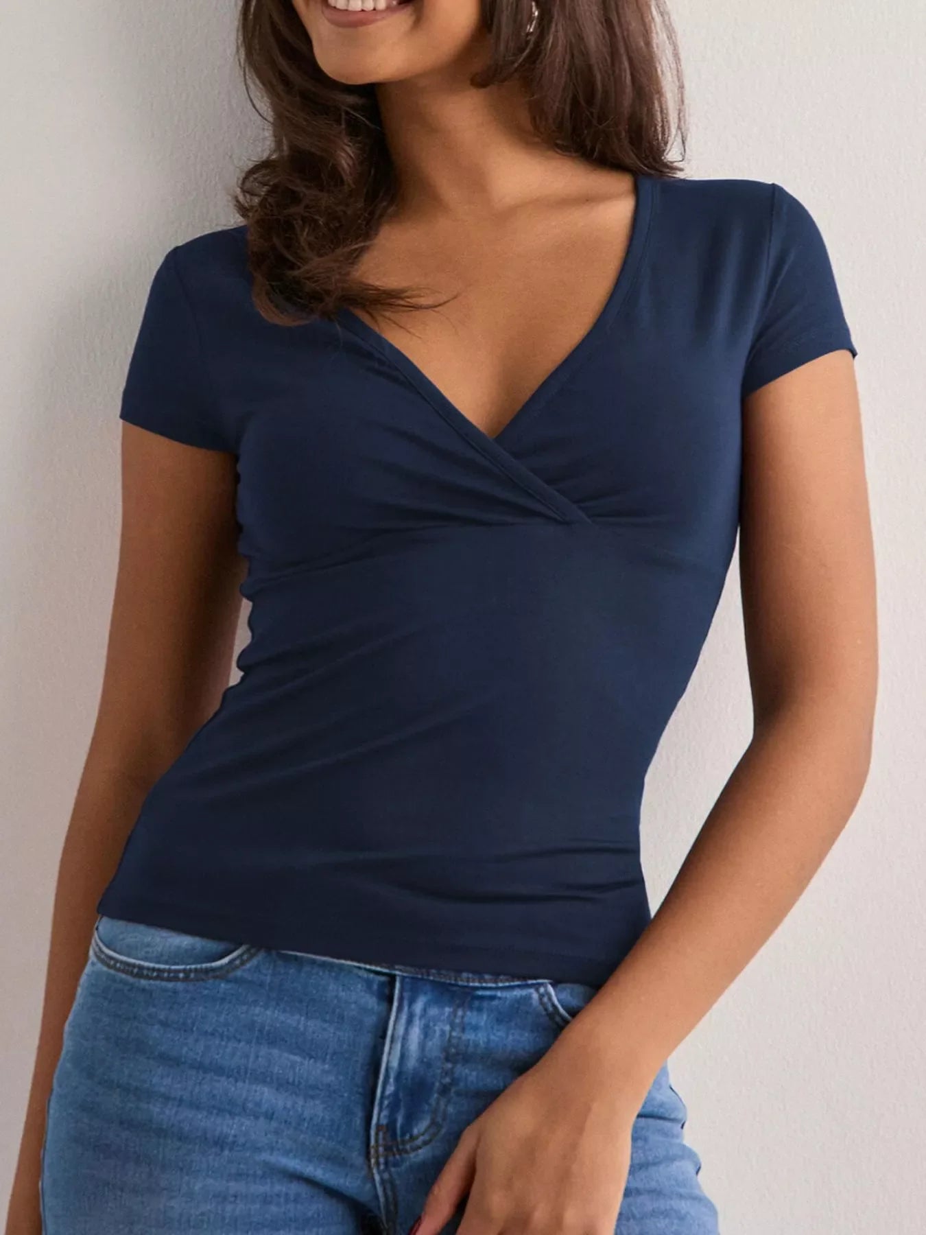 Elegant Wrap V-Neck Slim Fit T-Shirt