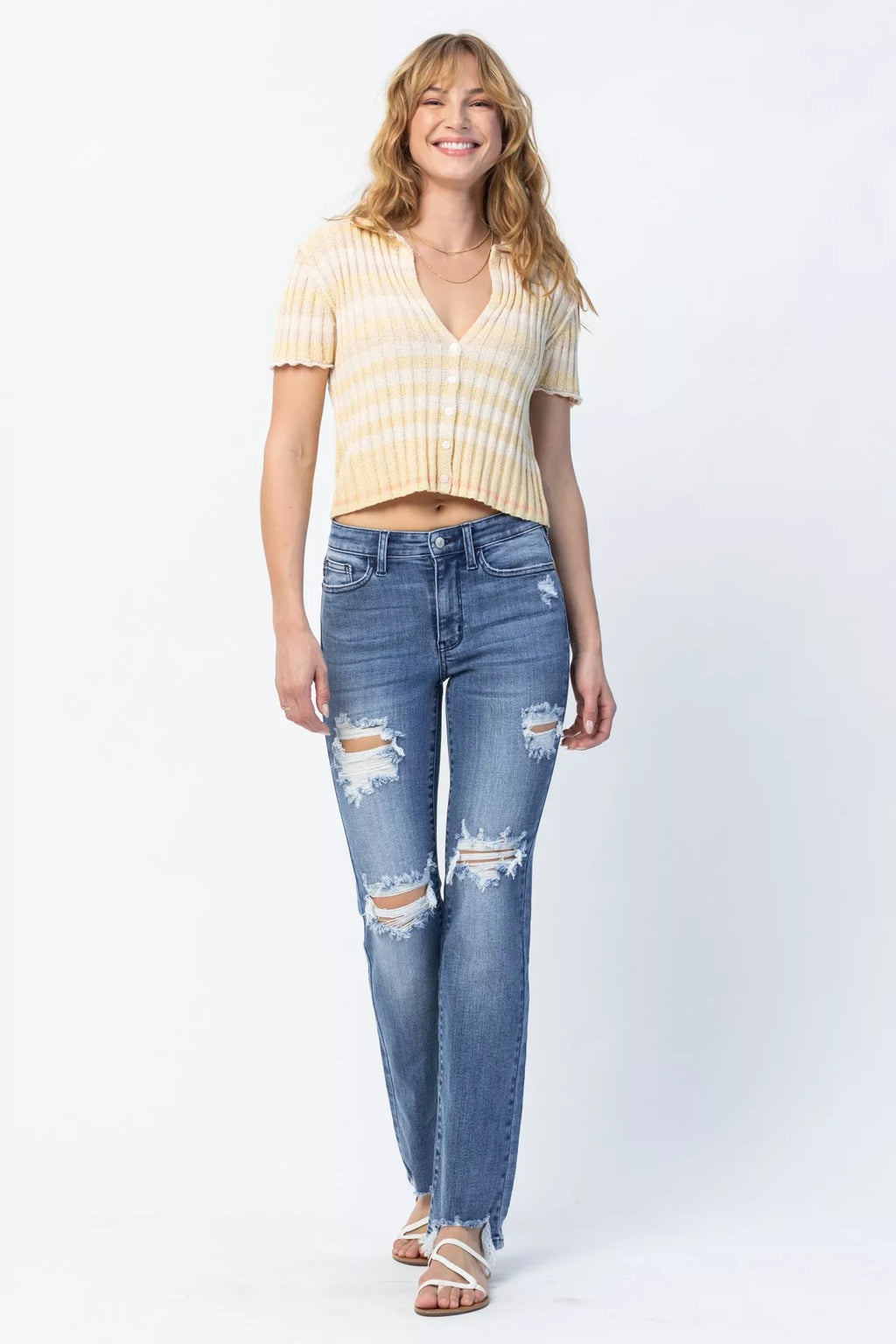 Judy Blue Full Size Mid Rise Destroy Straight Jeans Plus Size