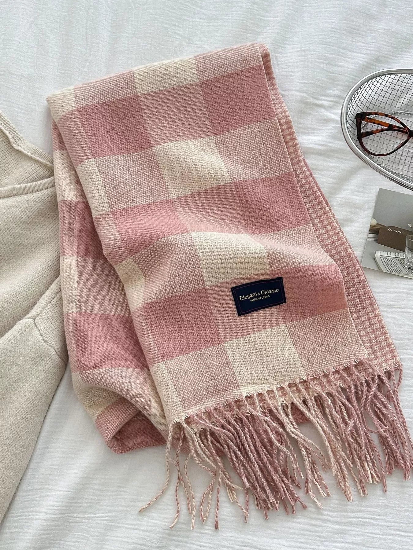 Plaid Tassel Winter Scarf