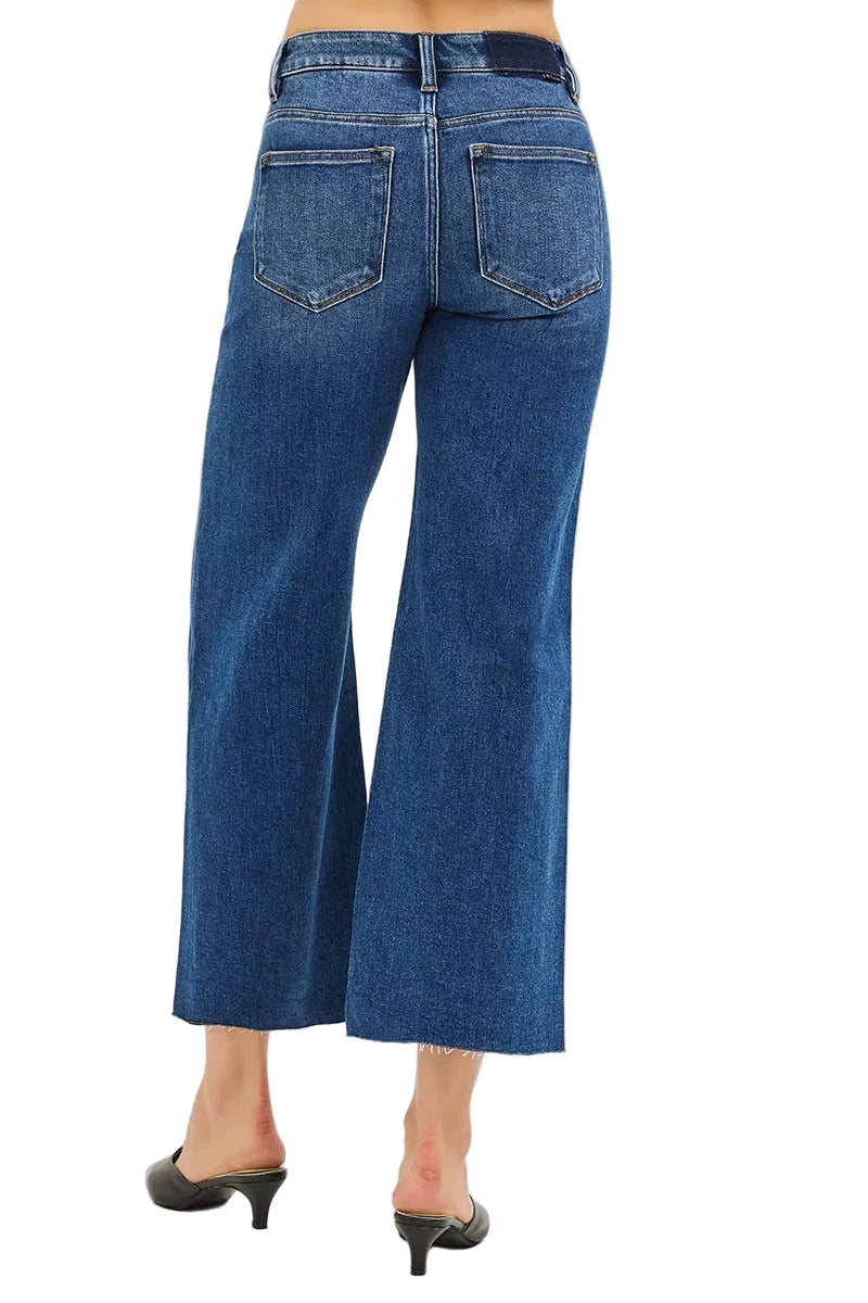 RISEN Full Size Mid Rise Crop Wide Raw Cut Hem Jeans Plus Size