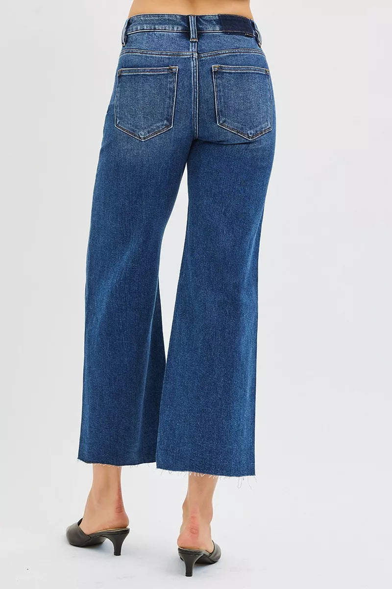 Full Size Mid Rise Crop Wide Raw Cut Hem Jeans Plus Size