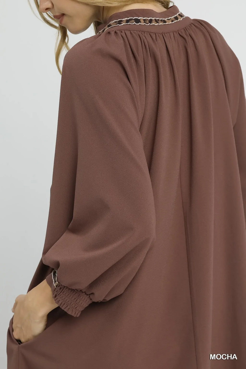 Notched Shift Dress with Trim Detail