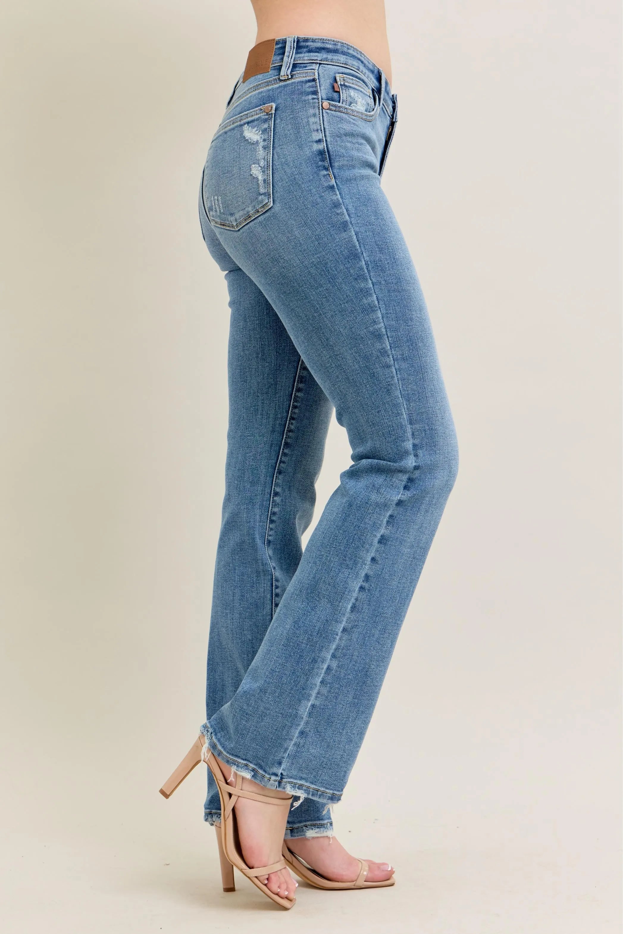 Judy Blue Full Size Mid Rise Wash Destroy Hem Bootcut Jeans Plus Size
