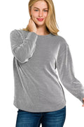 Zenana Full Size Raised Rib Round Neck Long Sleeve Top Plus Size