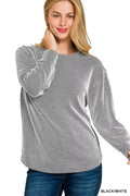 Full Size Raised Rib Round Neck Long Sleeve Top Plus Size