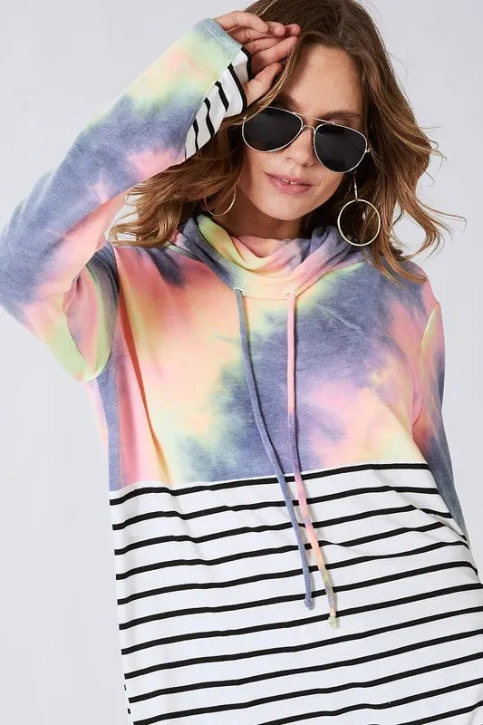 Tie Dye French Terry Cowl Neck Top