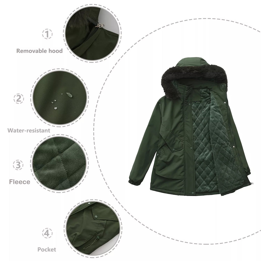 Full Size Fur Hooded Warm Winter Parka Outerwear Plus Size
