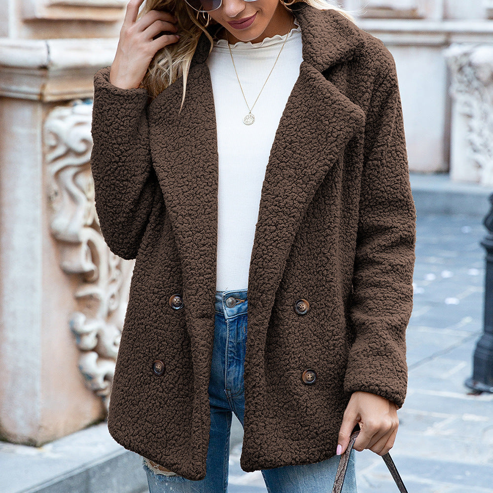Women's Fluffy Lapel Cardigan Coat – Loose Button-Up Winter Jacket