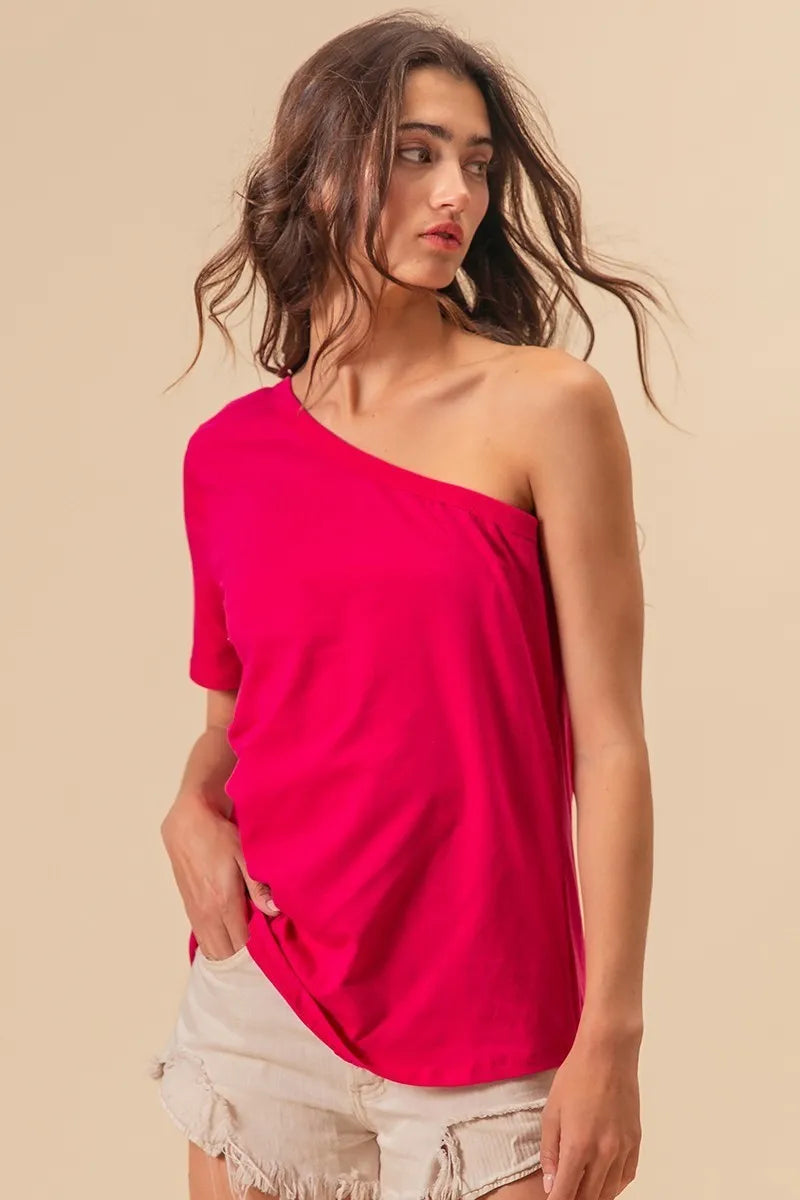BiBi Cotton Span Knit One Shoulder Top