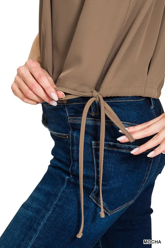 Woven Drawstring Tie Side Sleeveless Top