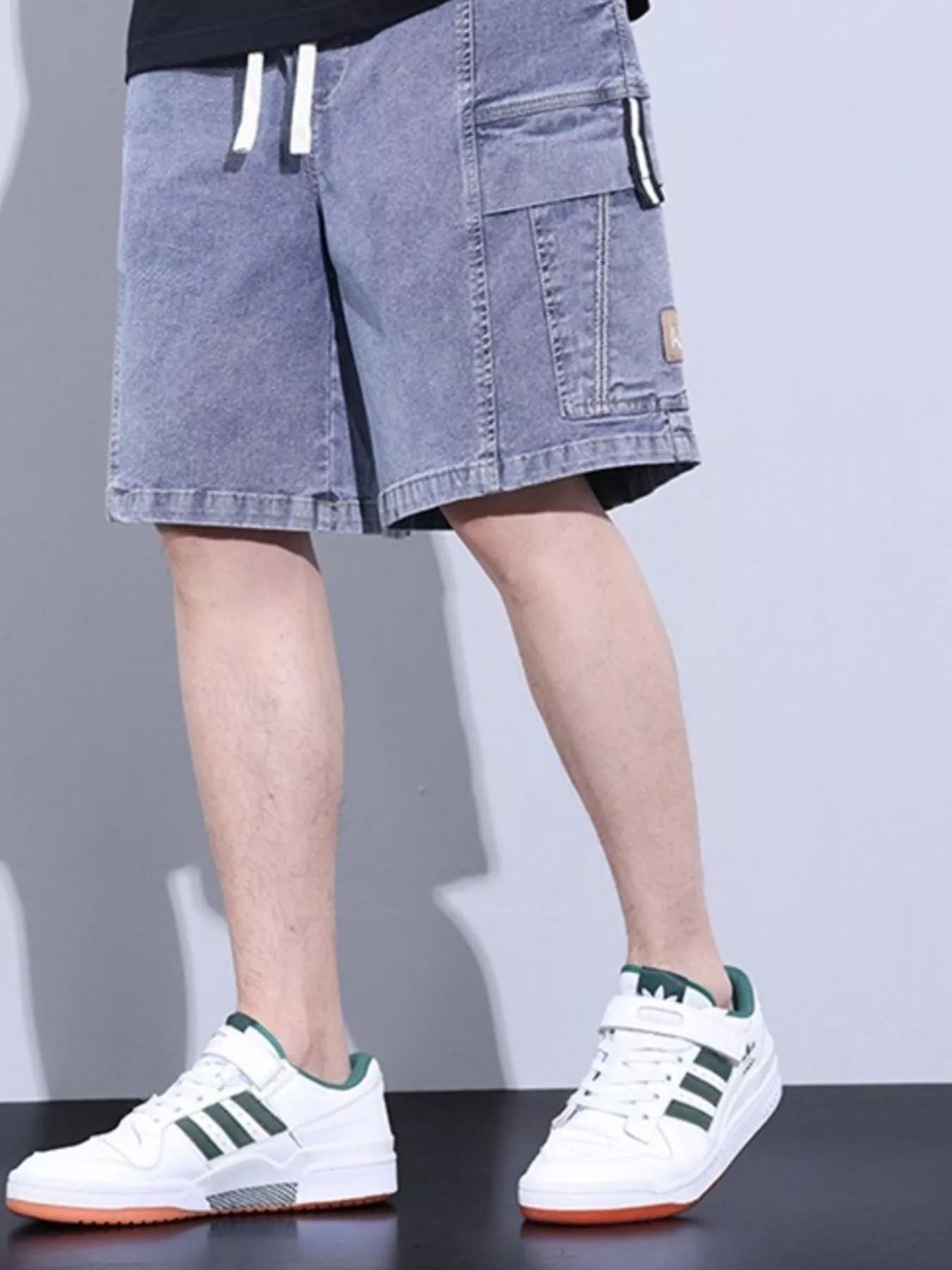 Men's Plus Size Vintage Wash Cargo Denim Shorts