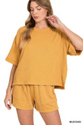 Zenana Raised Rib Short Sleeve Tee and Drawstring Shorts Set