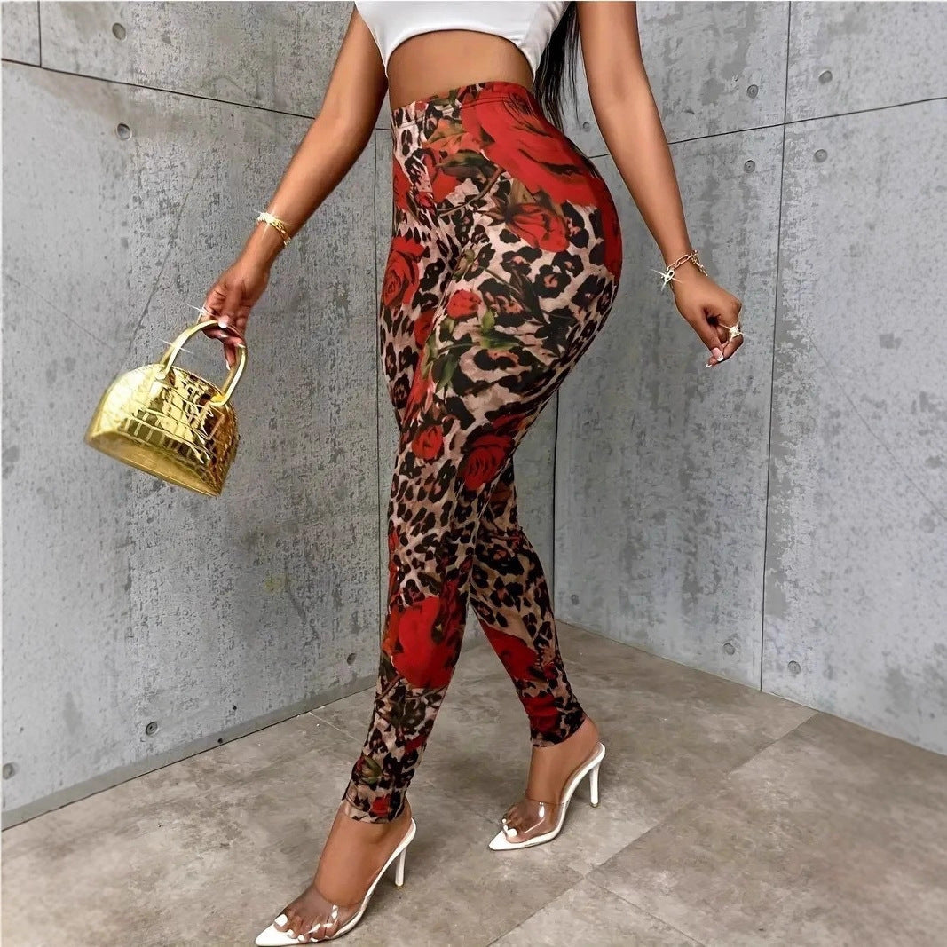 Women Floral Print Stretchy Waist Plus Size Leggings