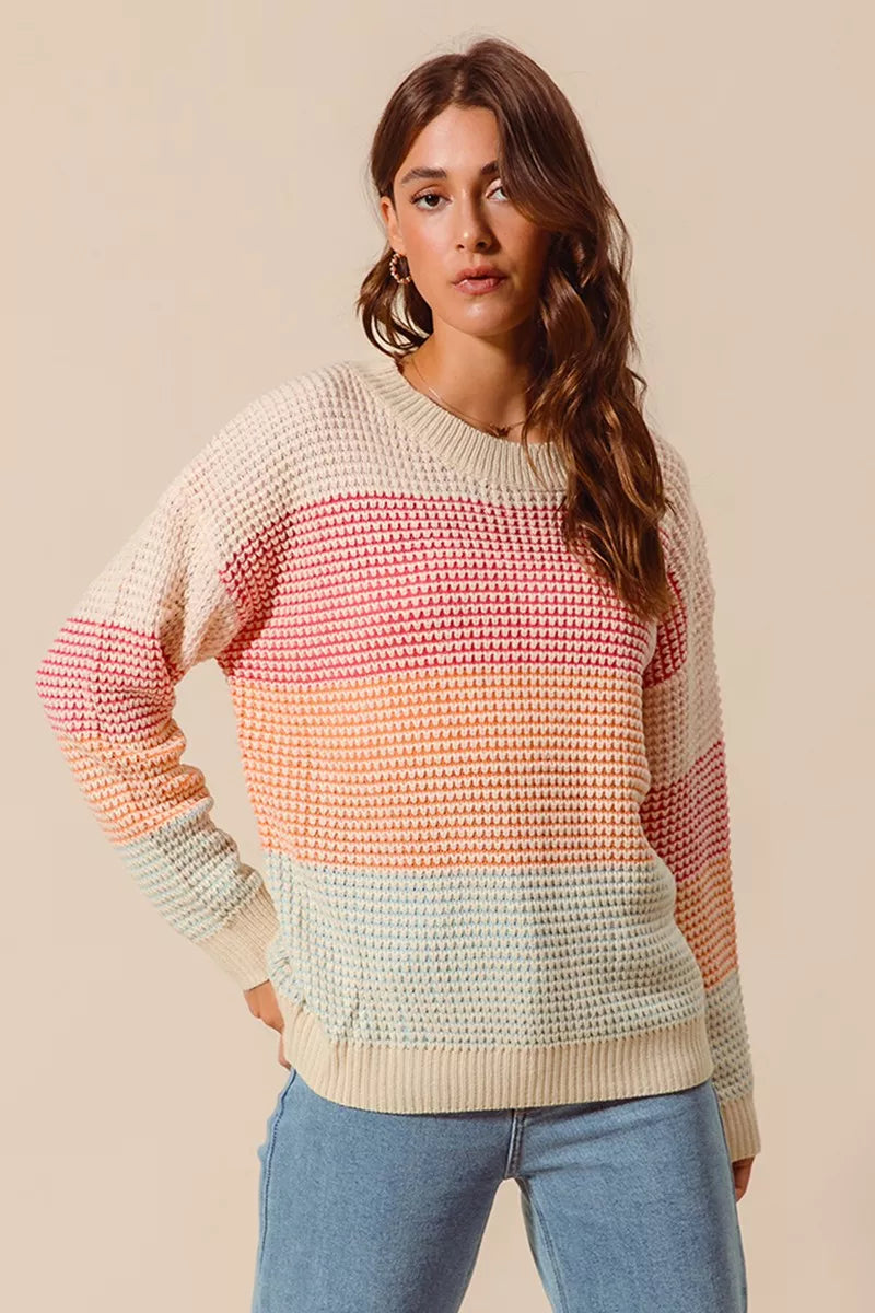 Multi Color Block Long Sleeve Sweater