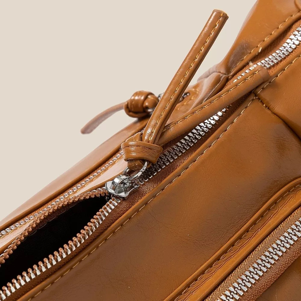 Glossy Faux Leather Multi Pocket Hand Bag