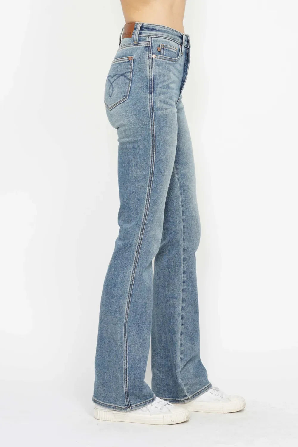 Full Size Tummy Control Back Embroidered Pocketed Bootcut Jeans Plus Size