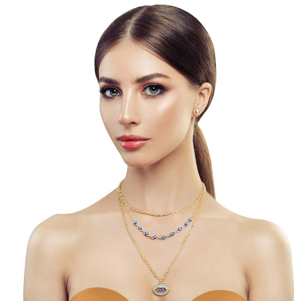 Gold Chain Necklace with Blue Evil Eye Pendant – Stylish Statement Jewelry