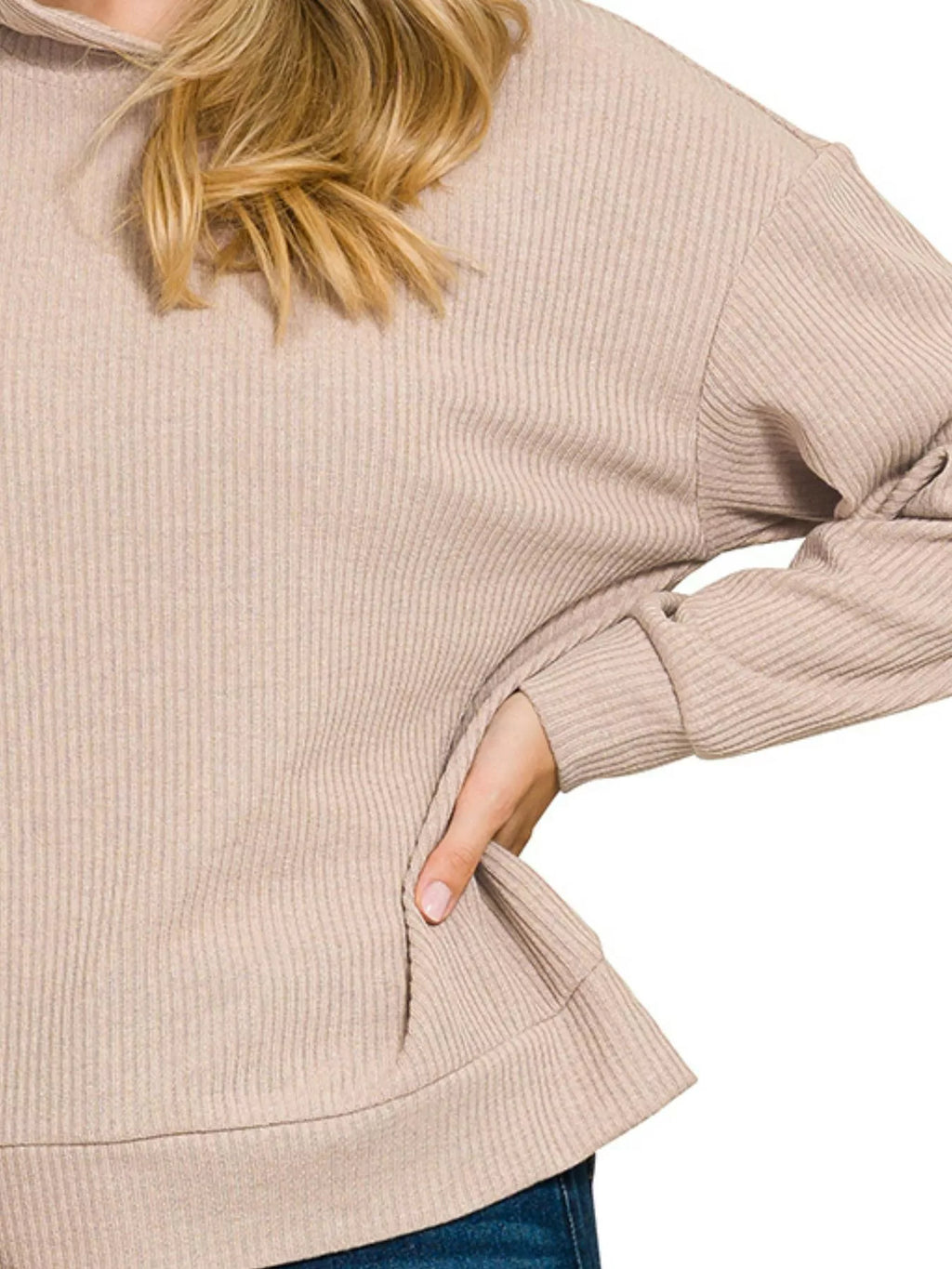 Ribbed Long Sleeve Hoodie