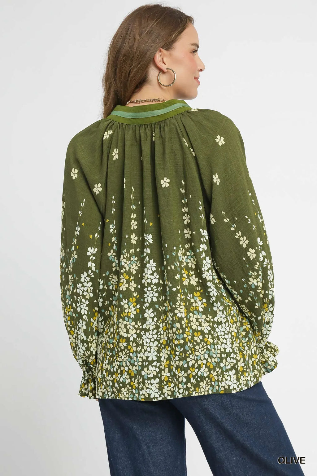 Floral Vine Print Blouse with Balloon Sleeves