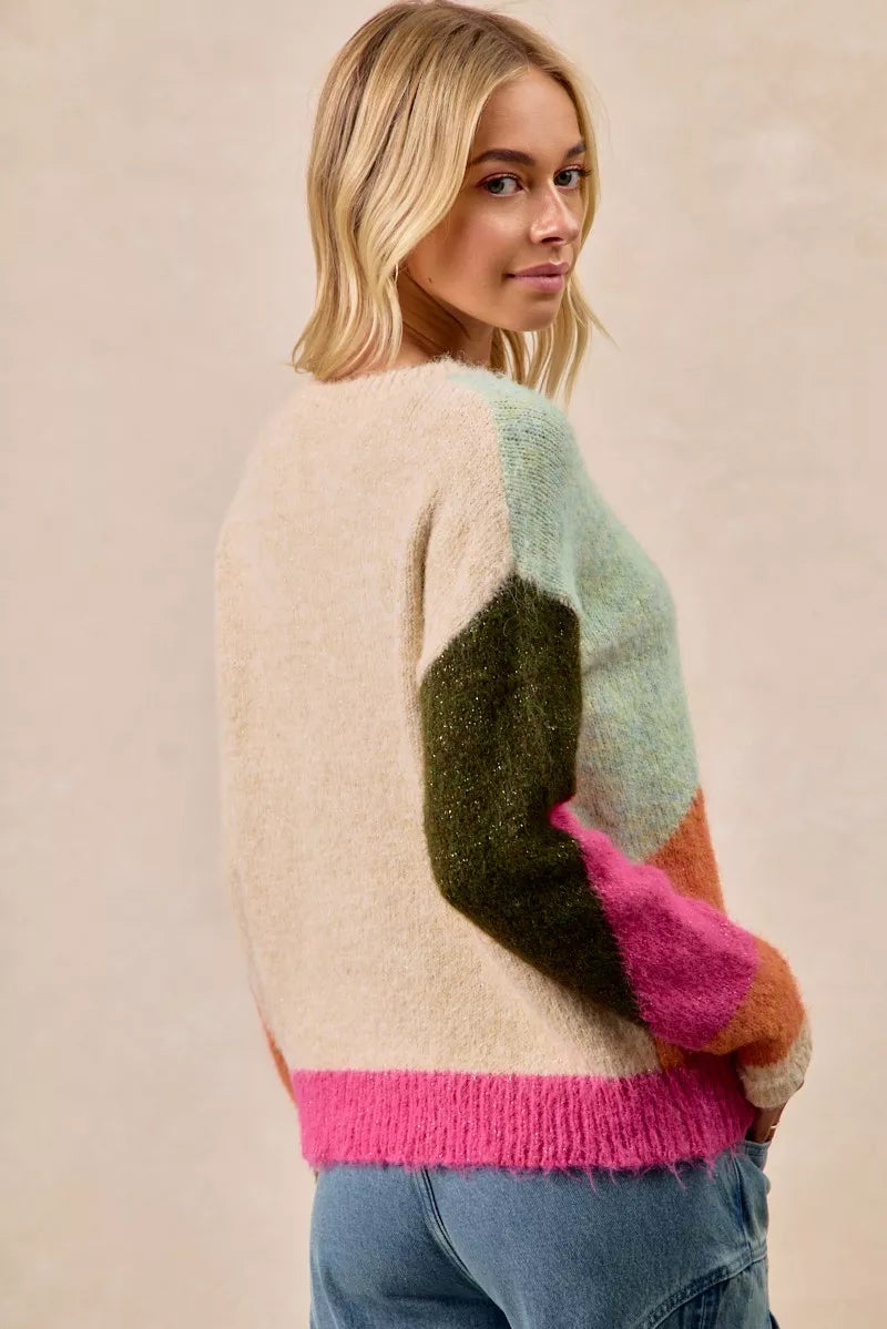 BiBi Multi Color Block Sweater Top
