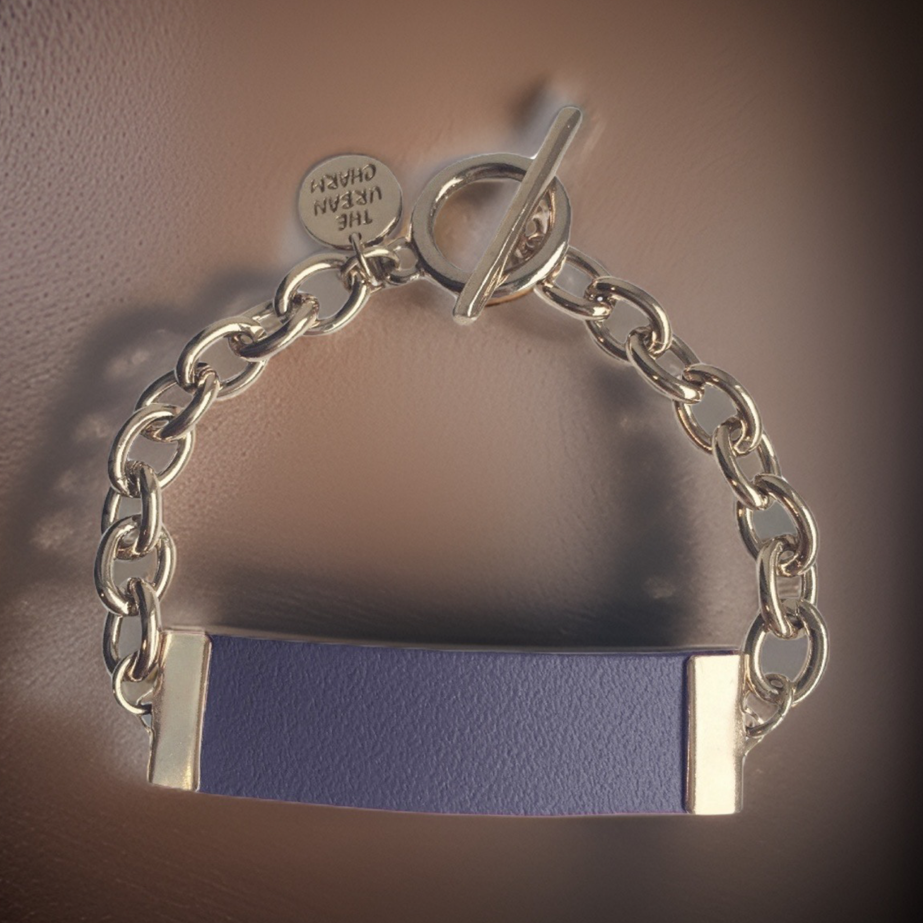 Navy Leather and Chain ID Toggle Bracelet