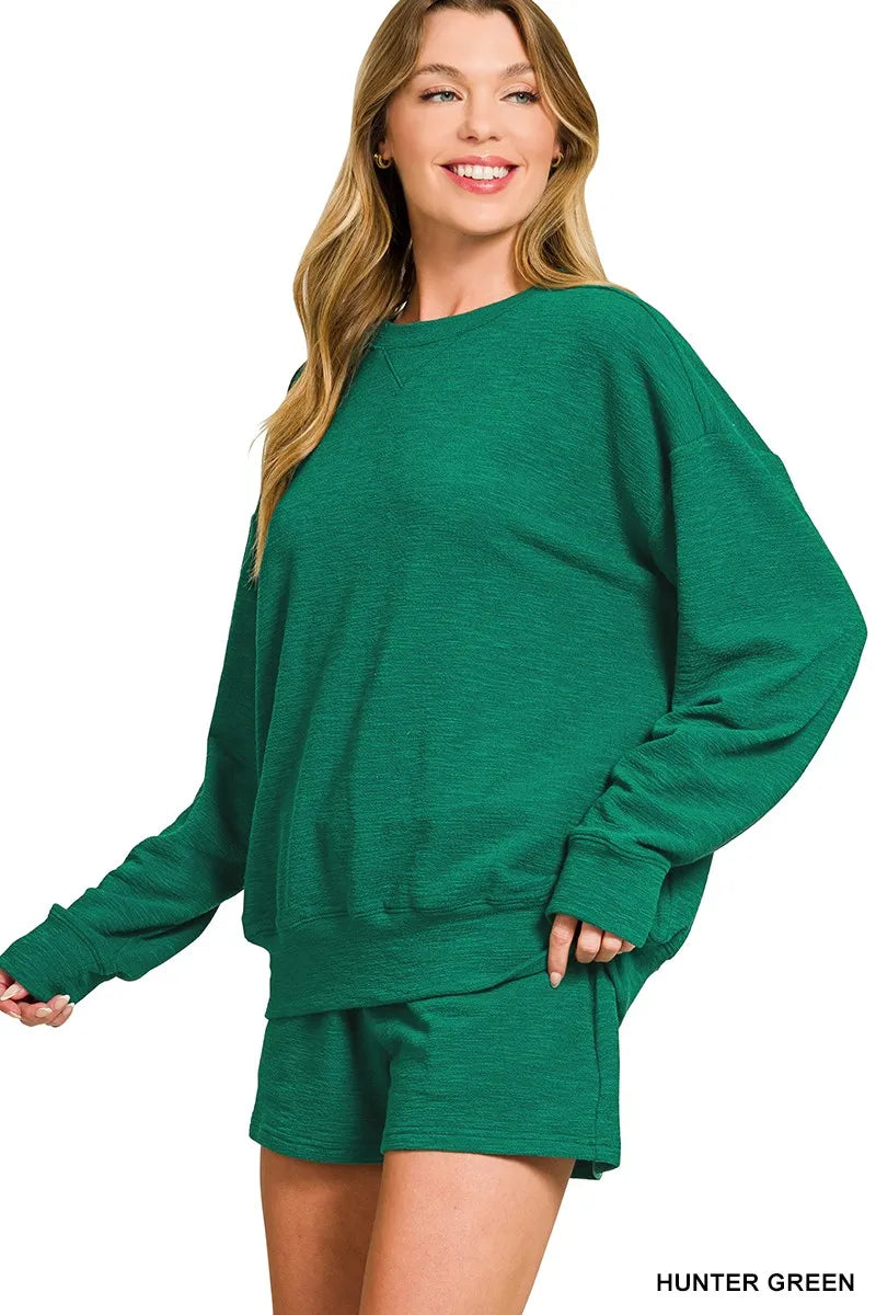 Zenana Slub Long Sleeve Top and Shorts Set