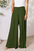 Smocked High-Waist Wide Leg Pants