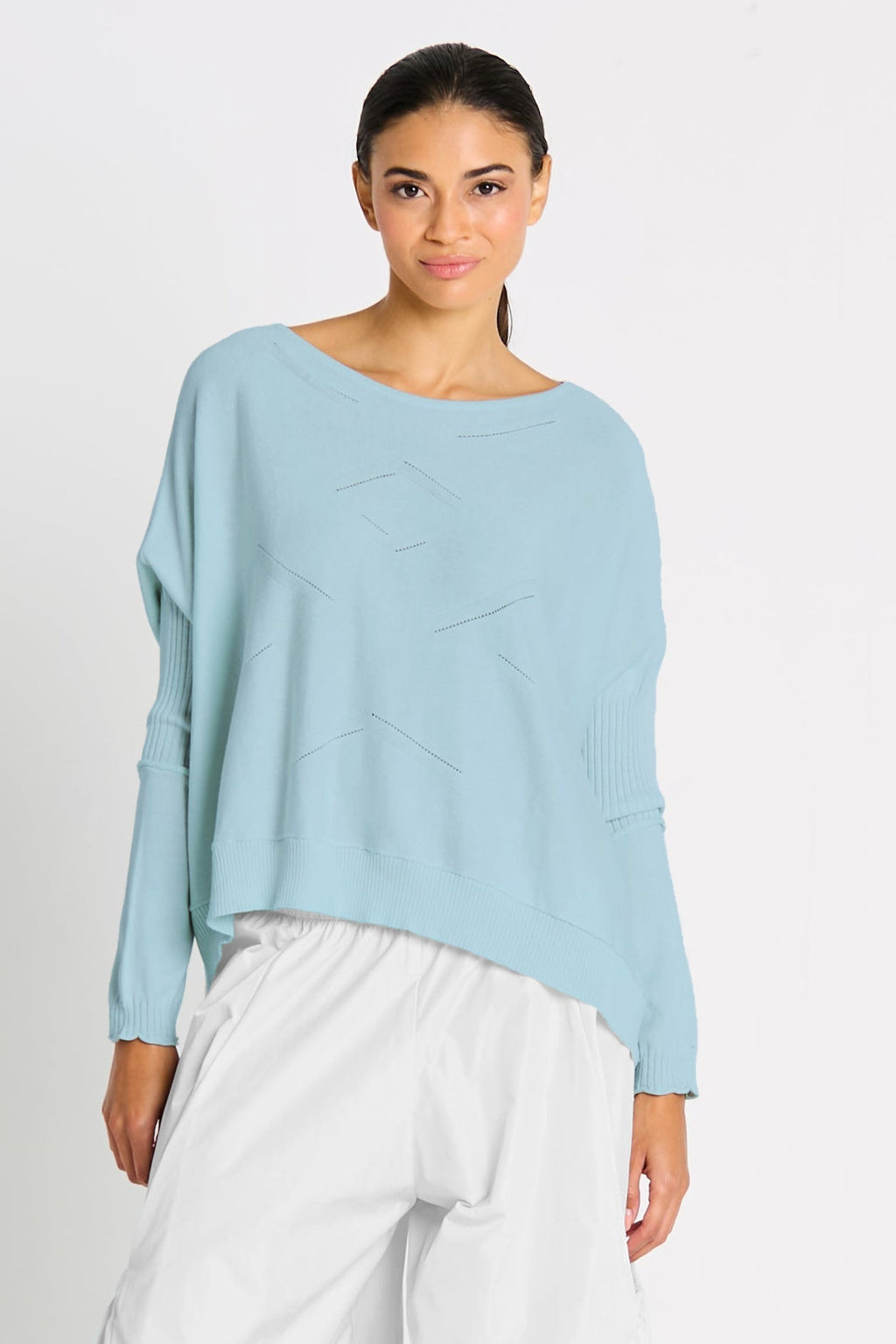 Pima Cotton Stitches Boatneck Sweater - Cameo