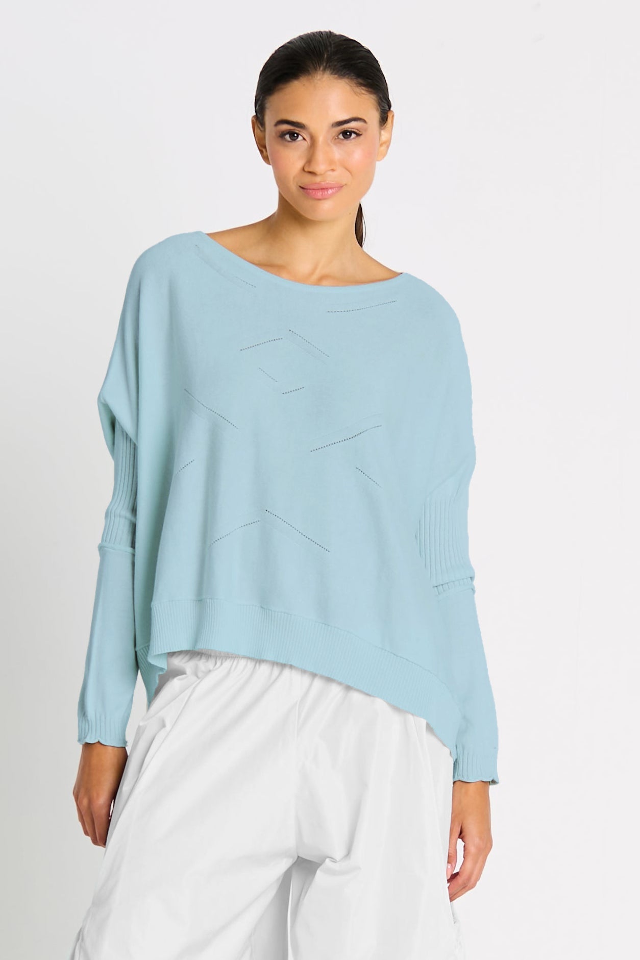 Pima Cotton Stitches Boatneck Sweater - Cameo