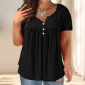 Plus size Solid-color Button-up Loose T-shirt