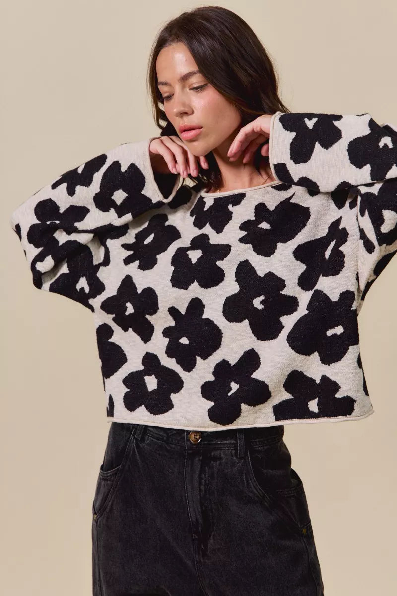 Loose Fit Flower Lightweight Sweater Top
