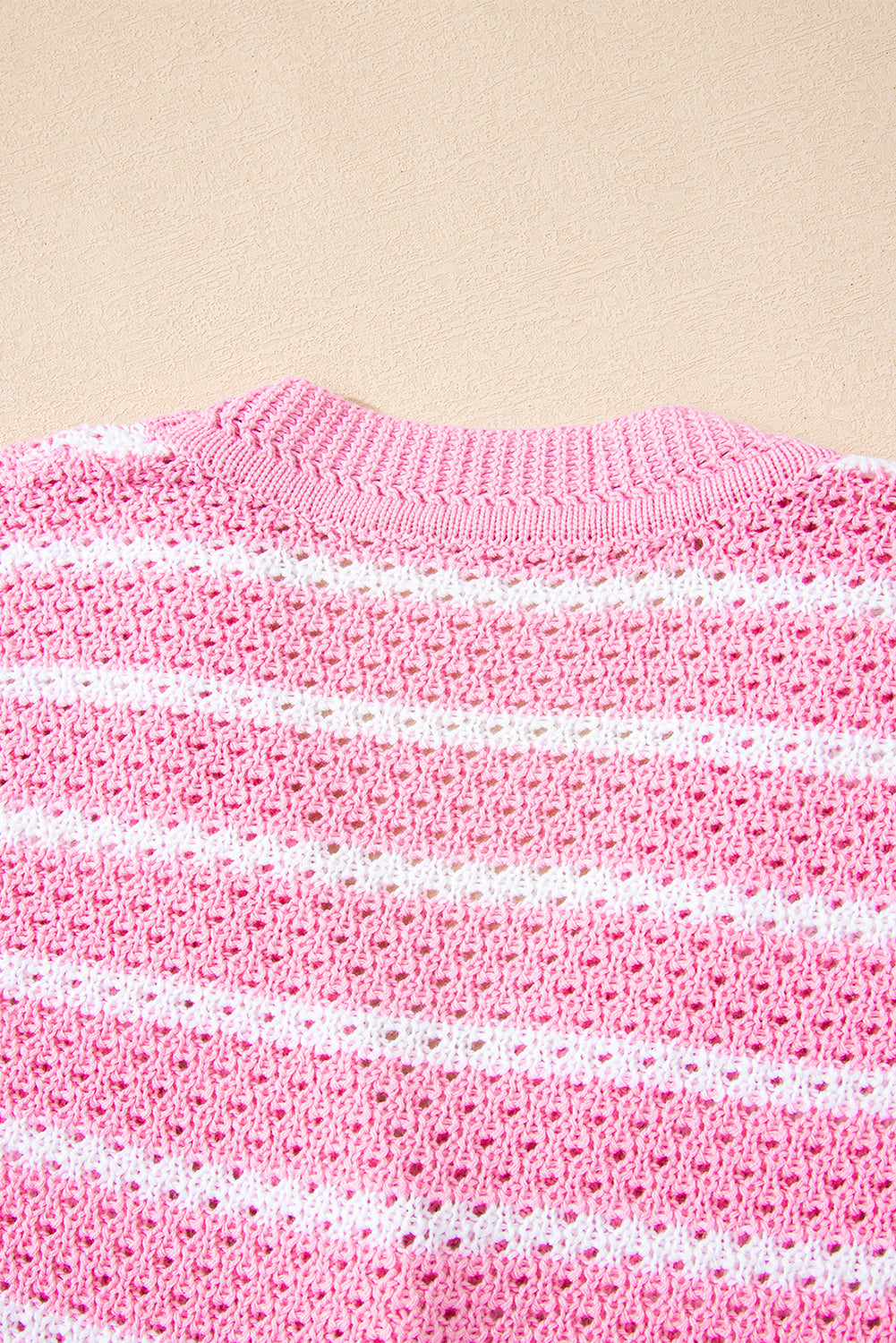 Pink Stripe V Neck Gold Buttons Elegant Sweater Vest