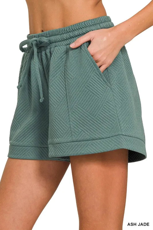 Textured Knit Jacquard Drawstring Shorts