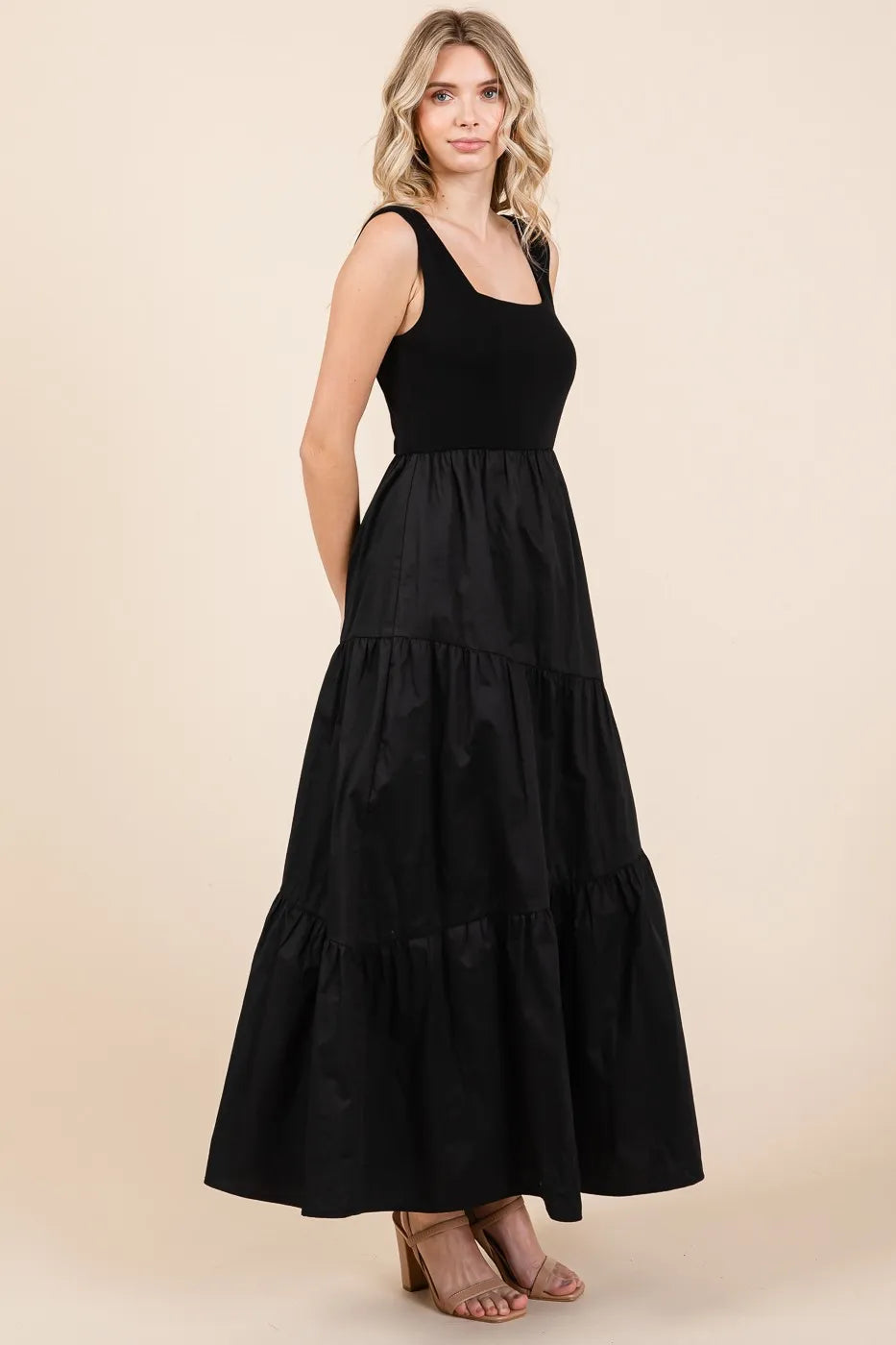 Mittoshop Mix Media Square Neck Maxi Dress