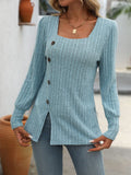 Striped Button-Up Square Neck Top