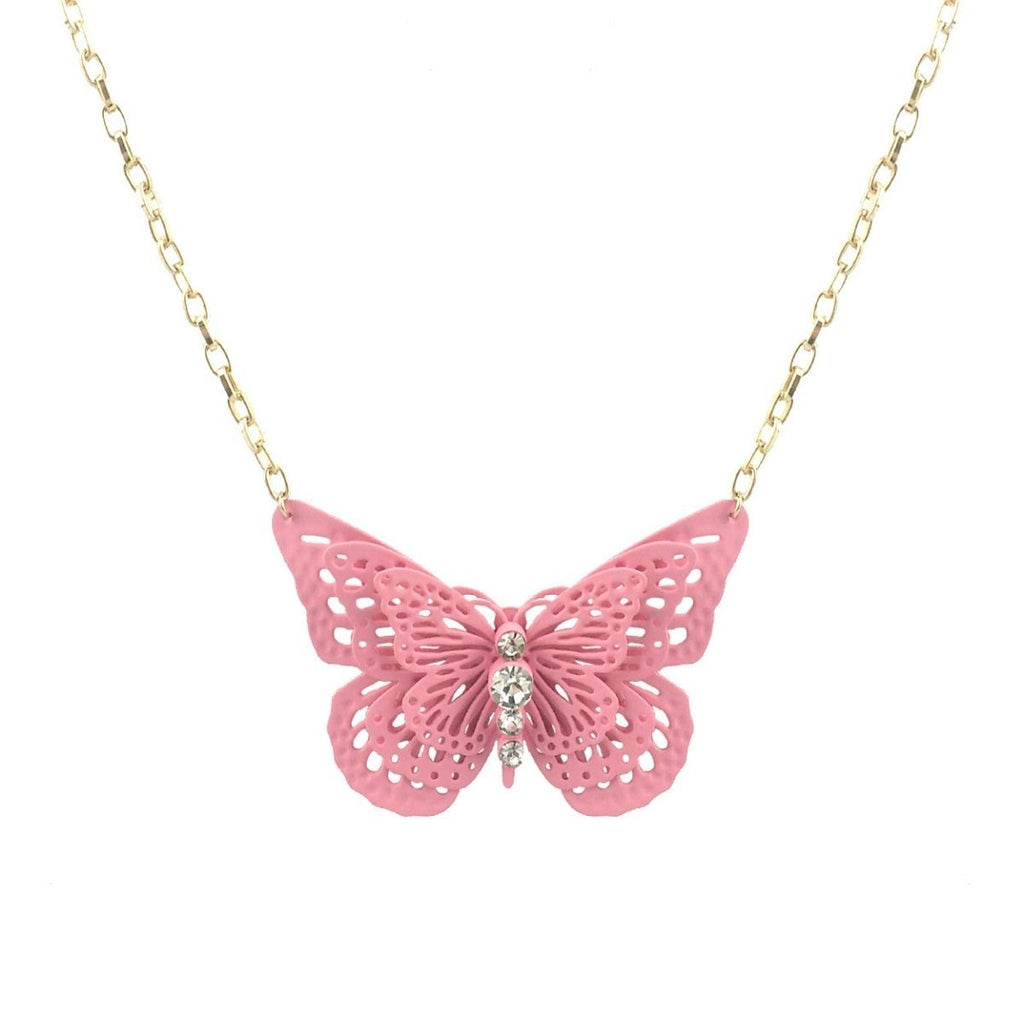 Pendant Necklace Pink 3D Butterfly Stylish Statement Jewelry Accessory