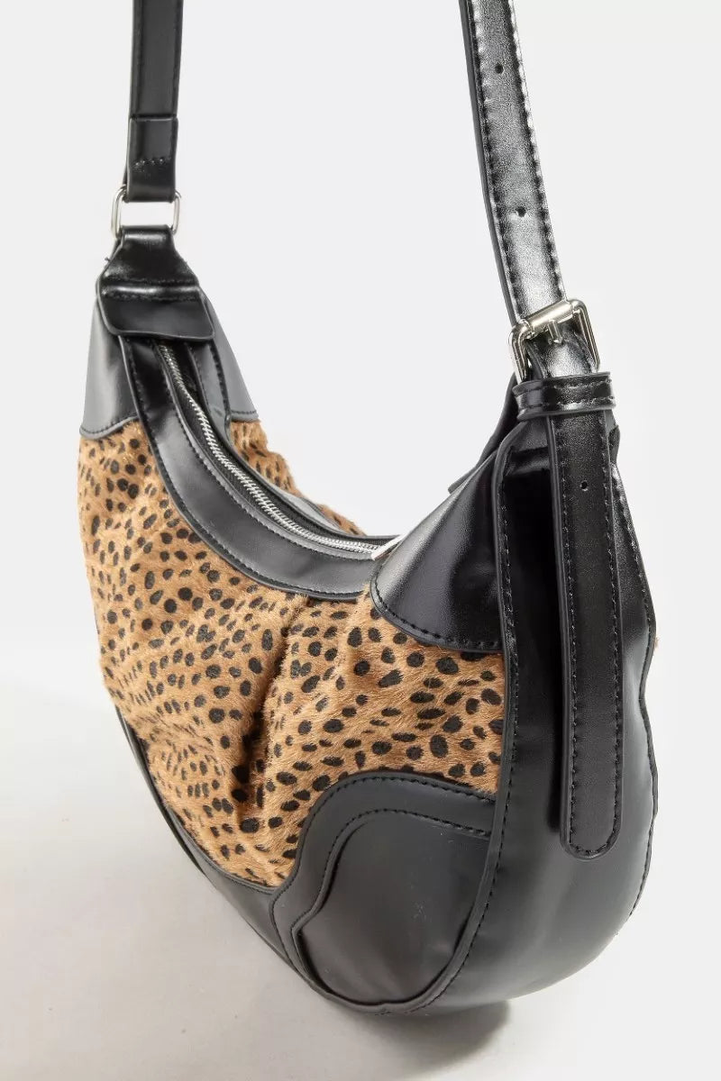 Dark Spotted Leopard Print Half Moon Shoulder Bag