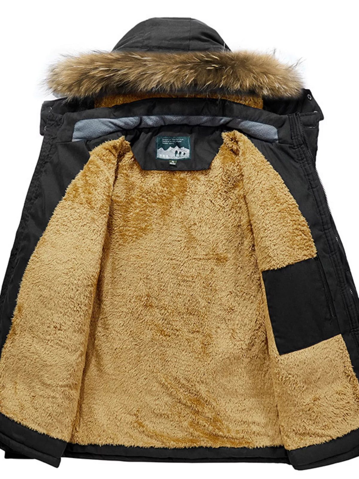Men's Plus Size Winter Warm Zip Up Coat with Fur Hood