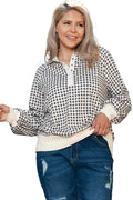 Black Plus Size Two Tone Contrast Collared Pullover Sweatshirt