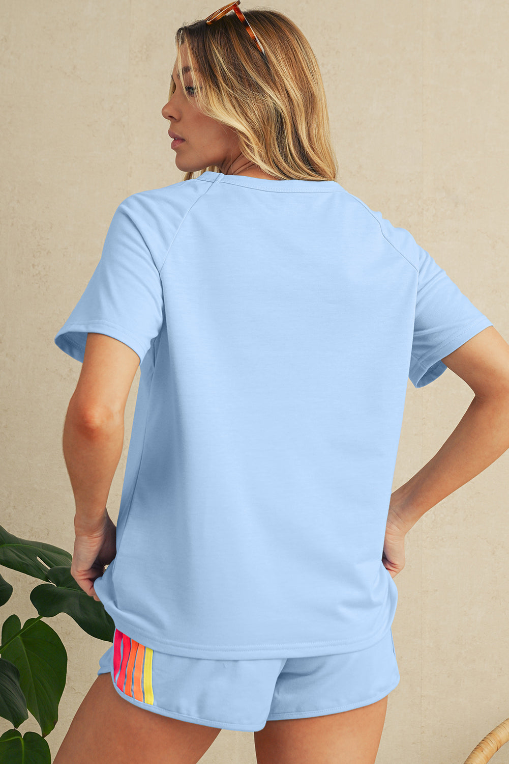Beau Blue Colorful Striped Casual Tee