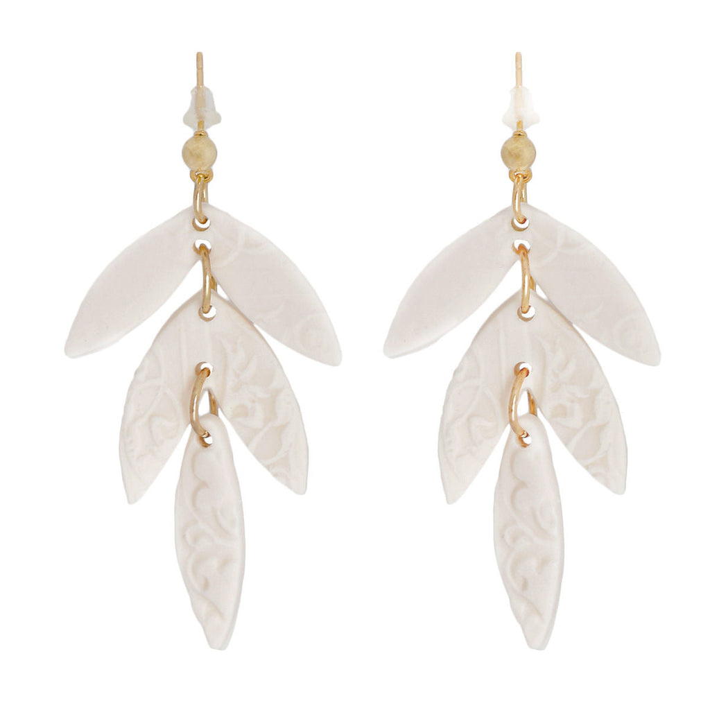 Bridal Earrings Pale Pink Clay Leaf Shape Stylish Statement Jewelry