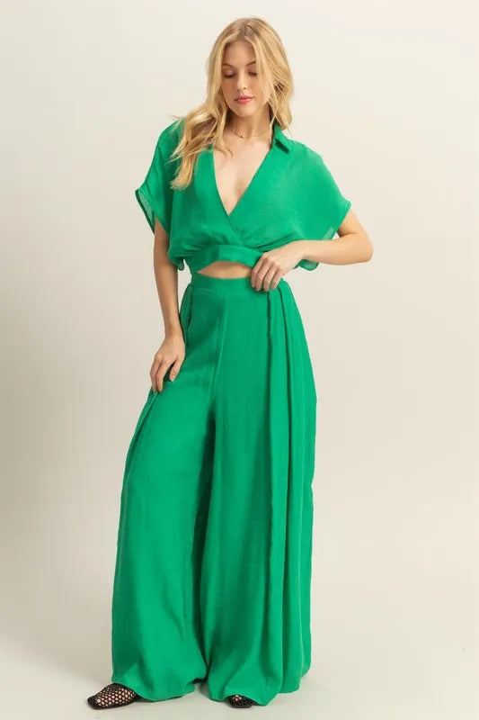 HYFVE Kimono Sleeve Crop Top and Wide Leg Pants Set