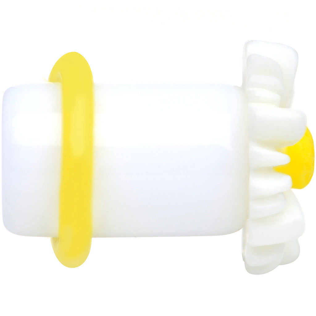 0G White Acrylic White Daisy Flower Single Flare Plug