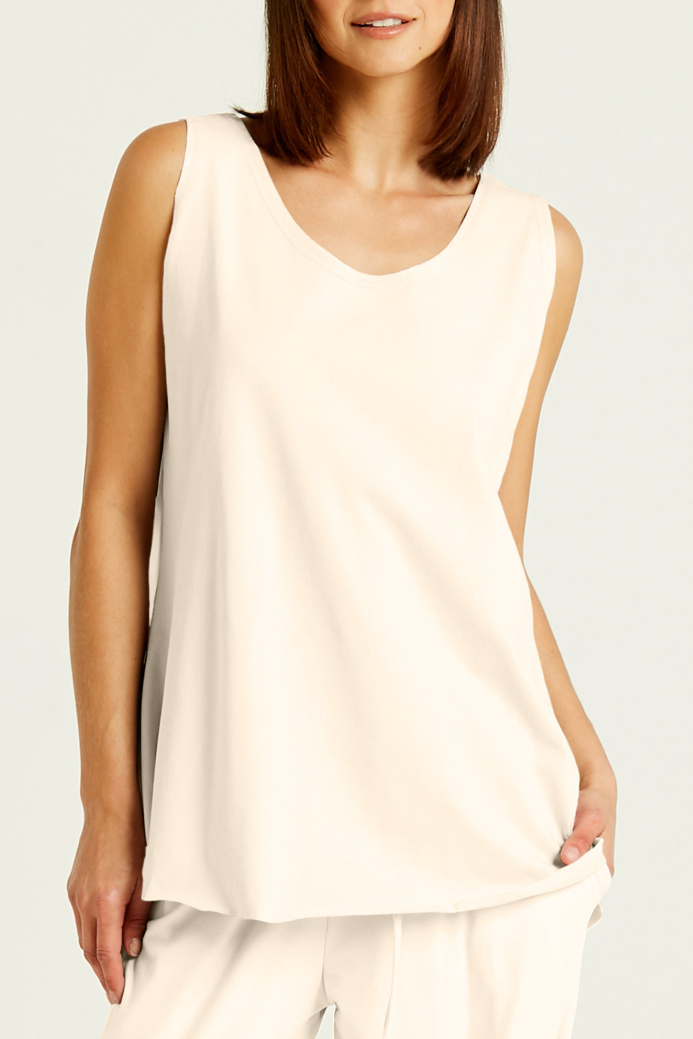 Cotton Lycra Shirttail Tank - Butter