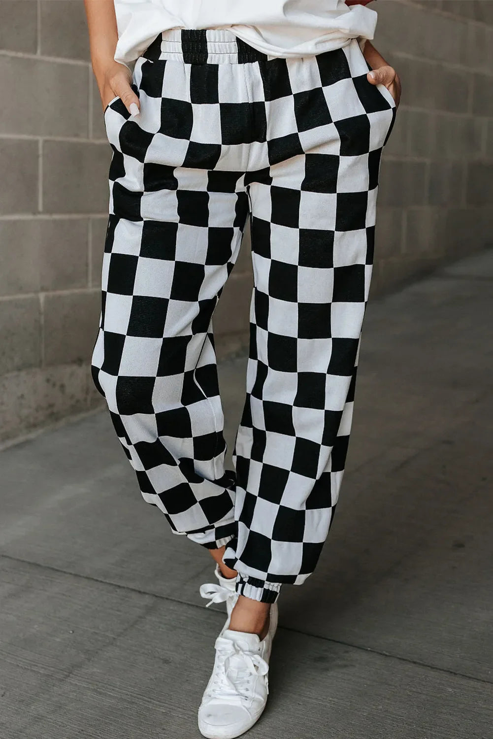 Checkered Joggers Women - Checkered Elastic Waist Joggers