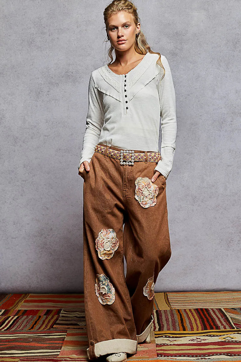 Ribbed Half Button Lace Detail Knit Top