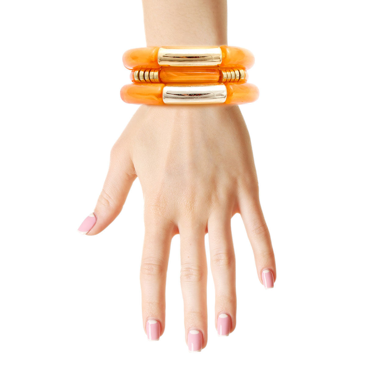 Tube Stretch Bangle Set Coral Stylish Statement Jewelry
