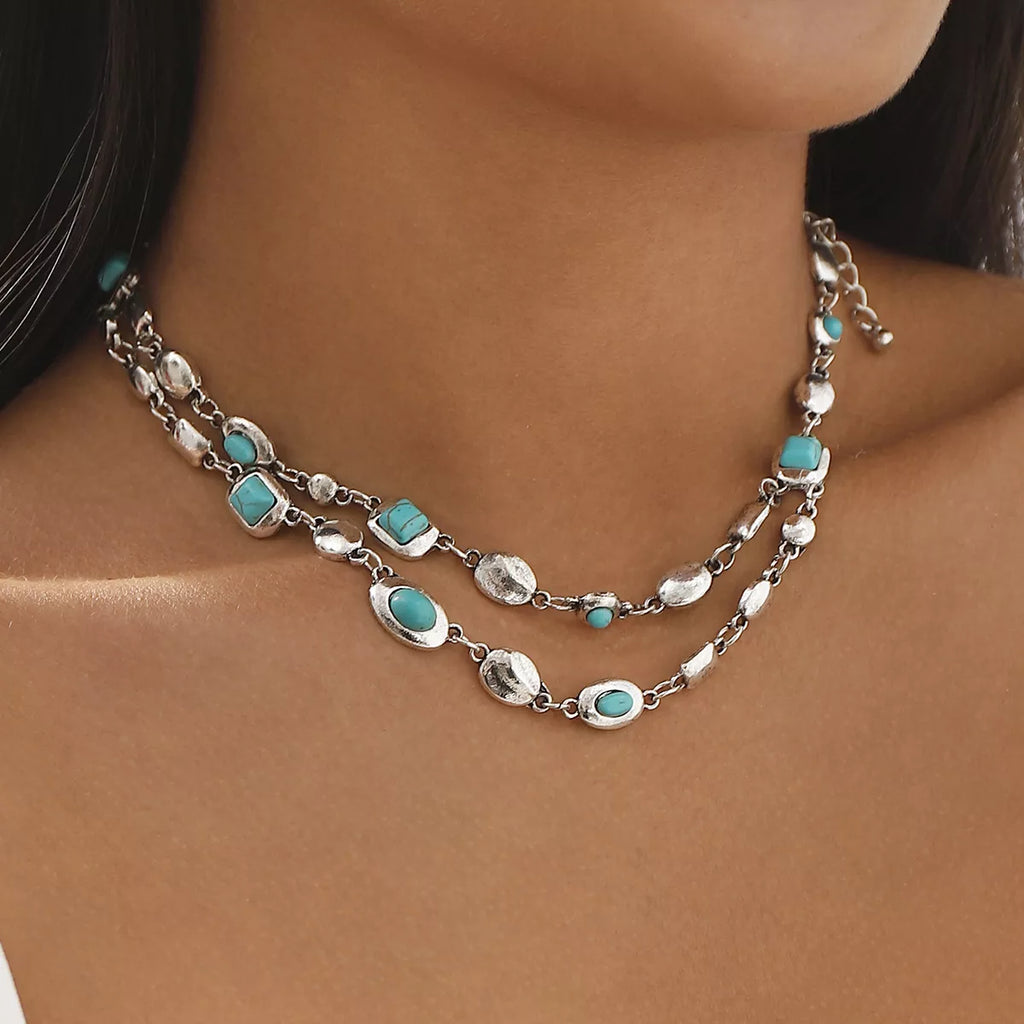 Vintage Multi-Gemstone Double Layered Necklace