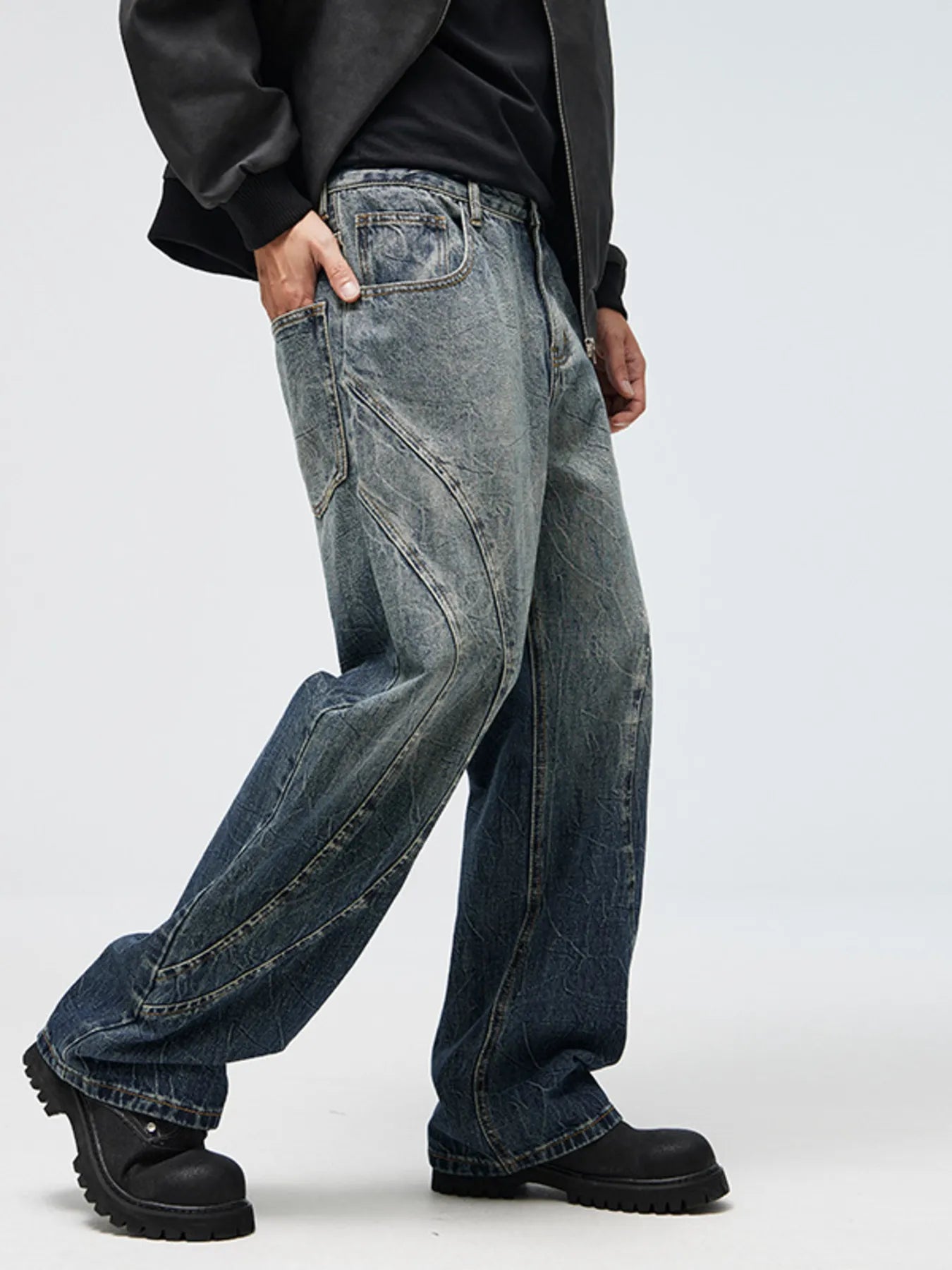 Men's Full Size Vintage Wash Wide Leg Jeans Plus Size