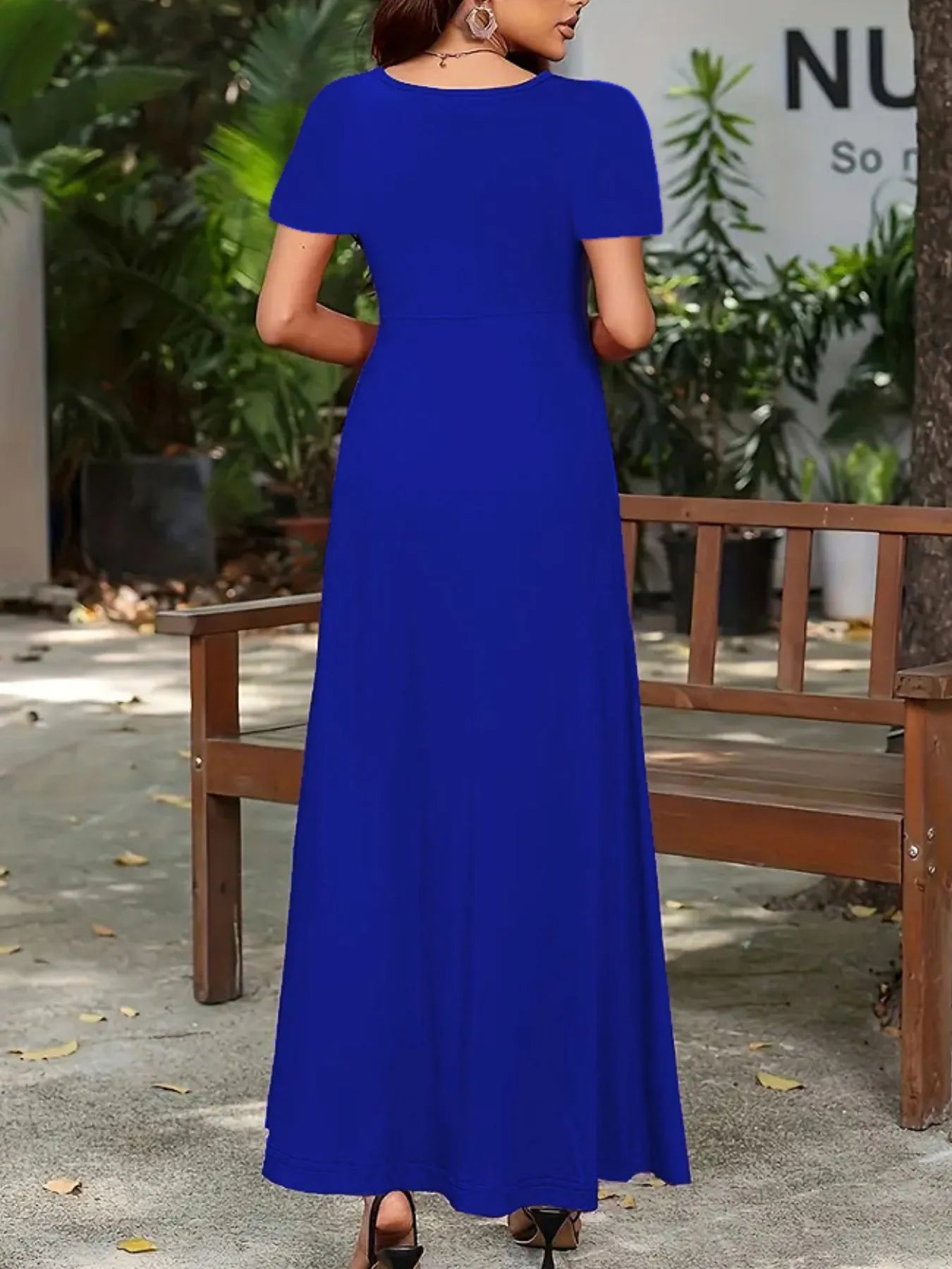 Full Size Round Neck Short Sleeve A-Line Maxi Dress Plus Size